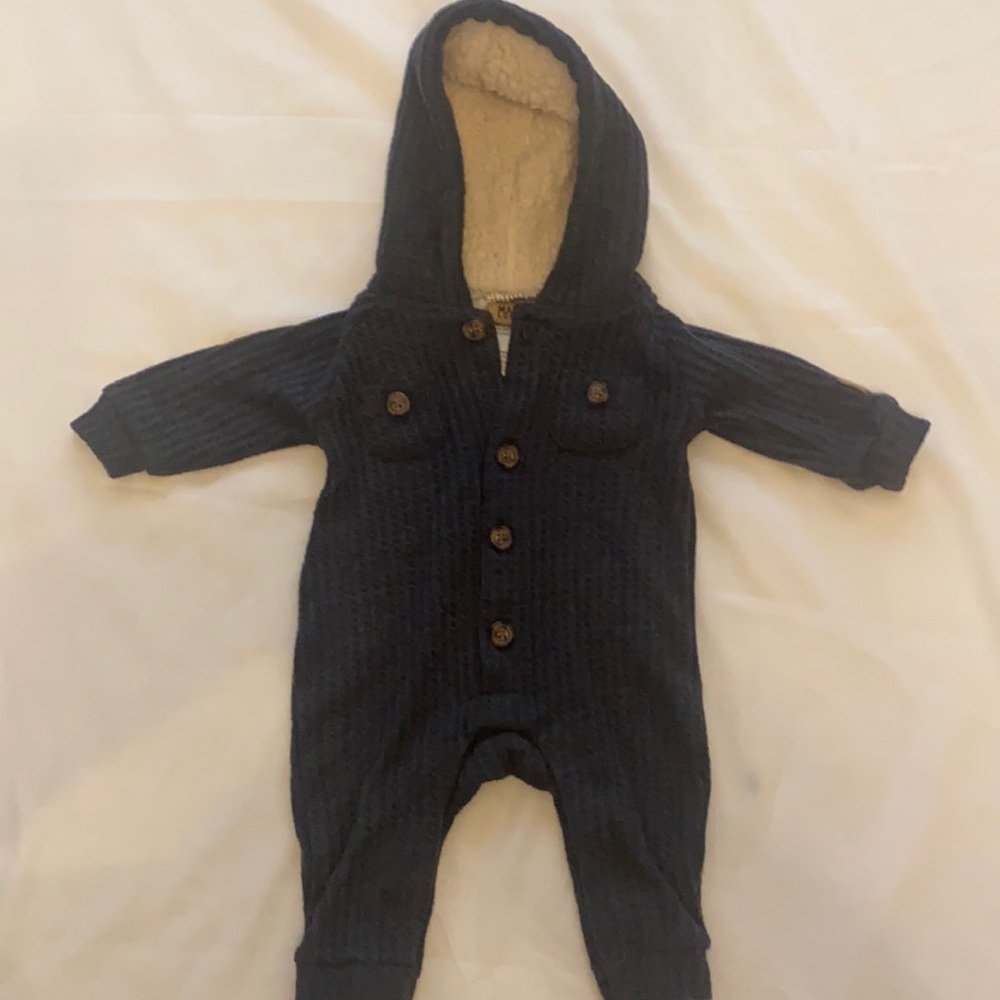 Mario Lopez Baby Waffle Knit Hooded Jumpsuit, 3 Months, Charcoal gray